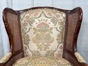 A Fantastic Vintage Cane & Faux Bamboo Upholstered Wing Chair By Ethan Allen