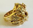 BEAUTIFUL GOLD TONE RHINESTONE/LARGE OVAL ORANGISH PINK FACETED RING