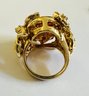 BEAUTIFUL GOLD TONE RHINESTONE/LARGE OVAL ORANGISH PINK FACETED RING
