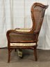 A Fantastic Vintage Cane & Faux Bamboo Upholstered Wing Chair By Ethan Allen