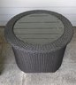 Pair Gloster Outdoor Black Wicker & Wood Club Chairs & Circular Side Table