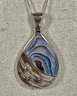 Fine Sterling Silver Abalone Shell And White Stone Pendant On Sterling Silver Chain 18'