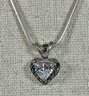 Fine Sterling Silver Chain Necklace W Heart Shaped White Stone Pendant 16'