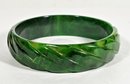 Marbleized Green Bakelite Bangle Bracelet Optic Swirl Design