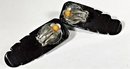 Pair Large Carved Black Bakelite Clip Earrings (converted From Dress Clips)