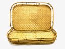 Set Of 5 Vintage Bamboo Rattan Serving Trays