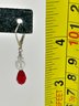 Pair Sterling Silver White And Red Stone Drop Pierced Earrings