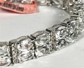 White Spinel And Diamond Link Sterling Silver Bracelet 8' Long