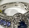 Contemporary Sterling Silver Ring Having Sapphire And Spinel Ladies Ring Size 7