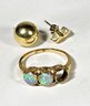 14k Gold Scrap Lot, Opal Ring, Two Single Earrings 3.07 Grams