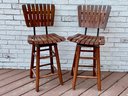 Pair Of Mid-century Modern Umanoff Style Slated Bar/counter Stools. Solid Maple With Swivel Seats