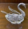 Pair Of Matching Glass & Silverplated Swans