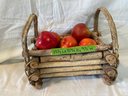Rustic Style Vintage Folk Art, Twig / Branch Basket With Handles. Filled With Realistic Fake Apples.