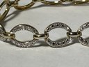 Gold Over Sterling Silver Oval Link White Stone Ladies Bracelet 7 1/2' Long