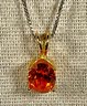 Gold Over Sterling Silver Chain Necklace Large Orange Gemstone Pendant