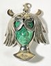 Fine Large Vintage Mexican Sterling Silver Mask Pendant With Malachite Stone