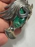 Fine Large Vintage Mexican Sterling Silver Mask Pendant With Malachite Stone
