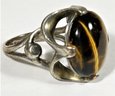 Fine Sterling Silver Ladies Ring Large Cabochon Tiger's Eye Stone Size 6.5