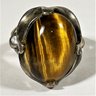 Fine Sterling Silver Ladies Ring Large Cabochon Tiger's Eye Stone Size 6.5