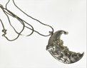 Fine Sterling Sivler Santa Claus In The Moon Face Pendant Necklace On Chain 24'