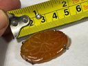 Antique Chinese Hand Carved Carnelian Hard Stone Brooch Set In Gilt Silver