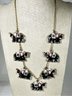 14K Gold Chain Necklace Having Silver & Enamel Bejeweled Elephant Pendants