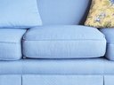 Calico Corners Custom Designed Blue Roll Arm Sofa With Custom Fabric