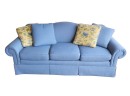 Calico Corners Custom Designed Blue Roll Arm Sofa With Custom Fabric