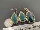 GOLD OVER STERLING SILVER FACETED GREEN ONYX EARRINGS & PENDANT SET