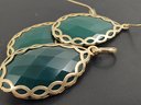 GOLD OVER STERLING SILVER FACETED GREEN ONYX EARRINGS & PENDANT SET