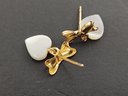 SMALL VINTAGE 14K GOLD MOTHER OF PEARL HEART EARRINGS