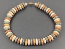 VINTAGE CHINESE STERLING SILVER MULTI COLORED HARDSTONE DISC BEADS NECKLACE