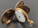 ANTIQUE 1887 GOLD FILLED FULL HUNTER CASE WALTHAM POCKET WATCH SIZE 6s RUNNING