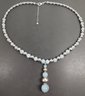 VINTAGE STERLING SILVER LIGHT BLUE STONE BEADS DROP NECKLACE