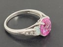 VINTAGE STERLING SILVER PINK SAPPHIRE & OPAL RING W/ WHITE SAPPHIRES