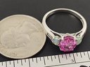 VINTAGE STERLING SILVER PINK SAPPHIRE & OPAL RING W/ WHITE SAPPHIRES