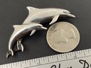VINTAGE STERLING SILVER DOUBLE DOLPHIN BROOCH