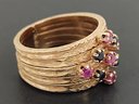 STUNNING VINTAGE HEAVY MULTI BAND 14K ROSE GOLD RUBY & BLUE SAPPHIRE RING SIZE 9