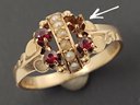 ANTIQUE VICTORIAN 10K GOLD SEED PEARL & GARNET RING SIZE 6 1/2