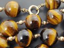 ANTIQUE 14K GOLD 15mm TIGERS EYE BEADED NECKLACE