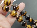 ANTIQUE 14K GOLD 15mm TIGERS EYE BEADED NECKLACE