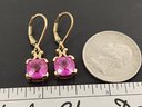STUNNING ROSE GOLD OVER STERLING SILVER FACETED PINK SAPPHIRE EARRINGS