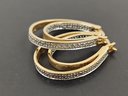 GOLD OVER STERLING SILVER W/ TINY DIAMONDS DOUBLE HOOP EARRINGS