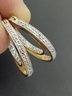 GOLD OVER STERLING SILVER W/ TINY DIAMONDS DOUBLE HOOP EARRINGS
