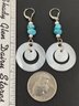 STERLING SILVER TURQUOISE PEARL & MOTHER OF PEARL DISK DROP EARRINGS