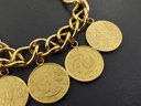 CHUNKY GOLD OVER STERLING SILVER & EURO COINS CHARM BRACELET