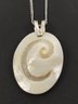 STERLING SILVER ARTIST SIGNED CARVED SHELL PENDANT NECKLACE