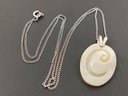 STERLING SILVER ARTIST SIGNED CARVED SHELL PENDANT NECKLACE