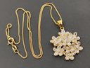 GOLD OVER STERLING SILVER FLOWER CLUSTER DIAMOND NECKLACE