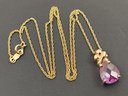 BEAUTIFUL GOLD OVER STERLING SILVER FACETED DEEP PINK SAPPHIRE NECKLACE